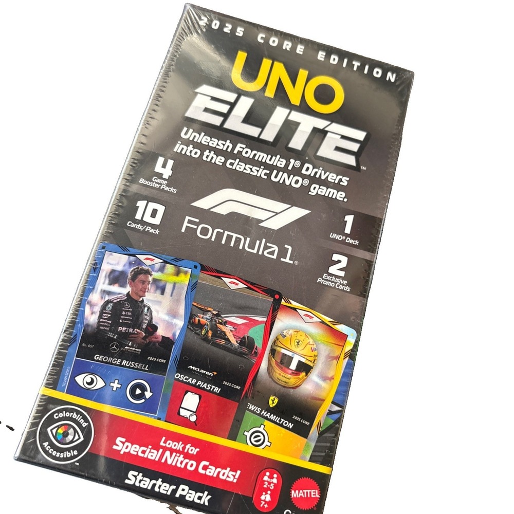 2025 UNO Elite F1 Core Edition Starter Pack Formula 1 / 4 Game Boosters 2 Promos
